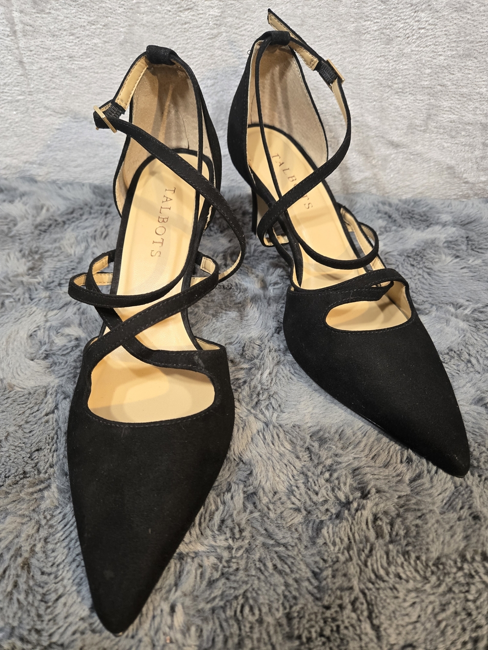 Talbots Black Pointed Ankle-Strap Heels